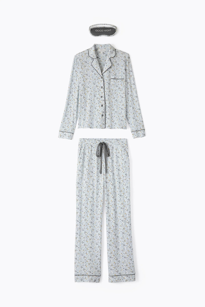 P.J. Salvage - Wild Dreams Modal Floral Leopard PJ Set in Blue Air
