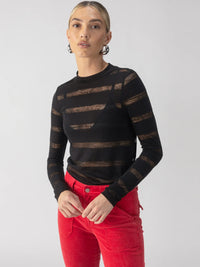 Sanctuary - Semi Sheer Stripe Tee in Black