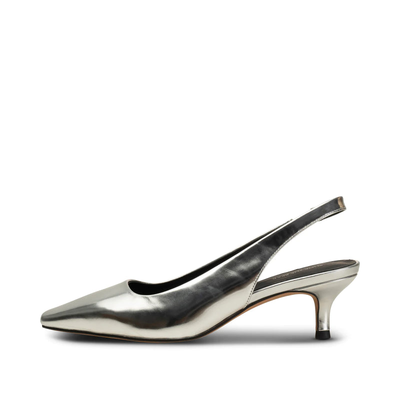 Shoe The Bear - Maxine Slingback Leather Heel in Silver Metallic
