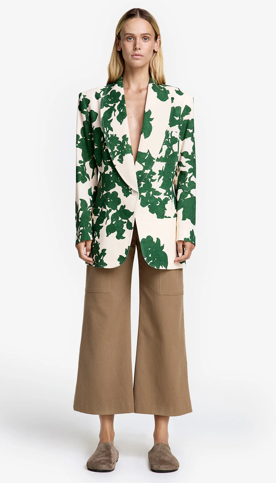 Smythe - Shawl Collar Oversized Blazer in Green Floral