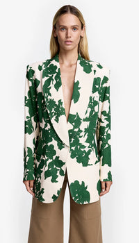 Smythe - Shawl Collar Oversized Blazer in Green Floral