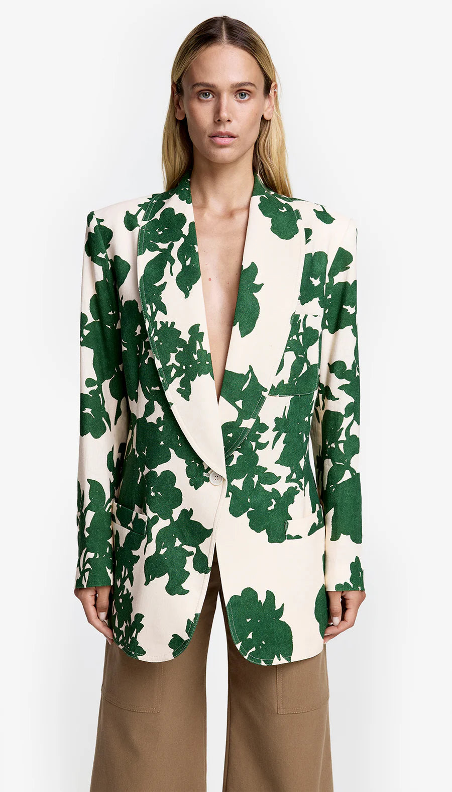 Smythe - Shawl Collar Oversized Blazer in Green Floral