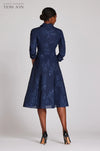 TERI JON - Metallic Jacquard Shirtdress with Floral Print in Navy