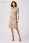 TERI JON - Boucle Fringe Trim Dress in Beige Multi