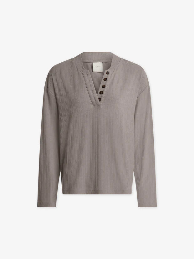 Varley - Lottie Long Sleeve Placket Tee in Cinder