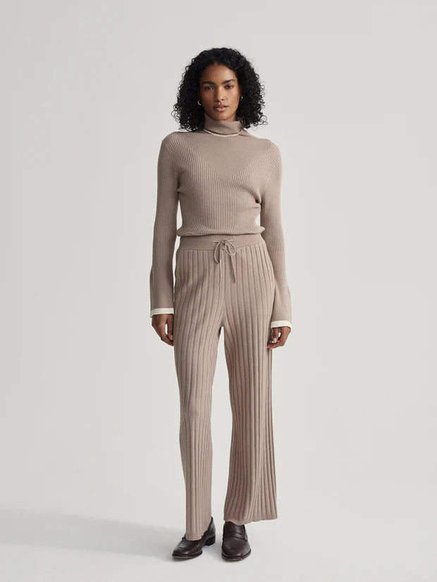 Varley - Simeon Wide Rib Knit Trouser in Fungi