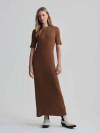 Varley - Maeve Rib Knit Dress in Caramel Pecan