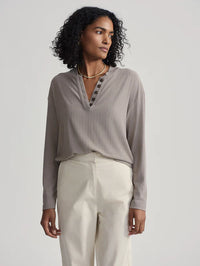Varley - Lottie Long Sleeve Placket Tee in Cinder