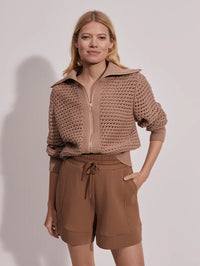 Varley - Eloise Full Zip Knit in Warm Taupe