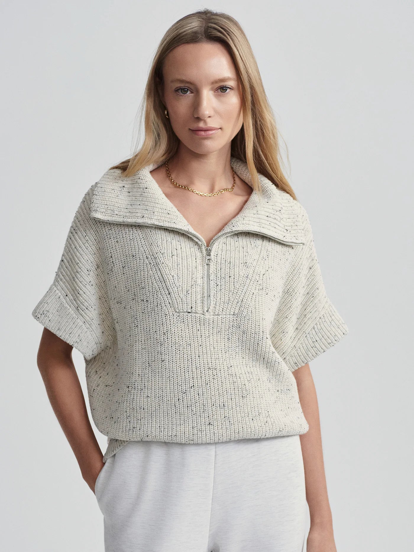 Varley - Reagan Knit Half Zip in Vaporous Grey Fleck