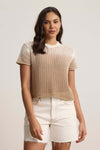 Velvet - Poppy - Cotton Cashmere Mesh Sweater in Stonewall