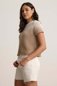 Velvet - Poppy - Cotton Cashmere Mesh Sweater in Stonewall