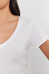 Velvet - Lilith - Cotton Slub Long V-Neck Top in White