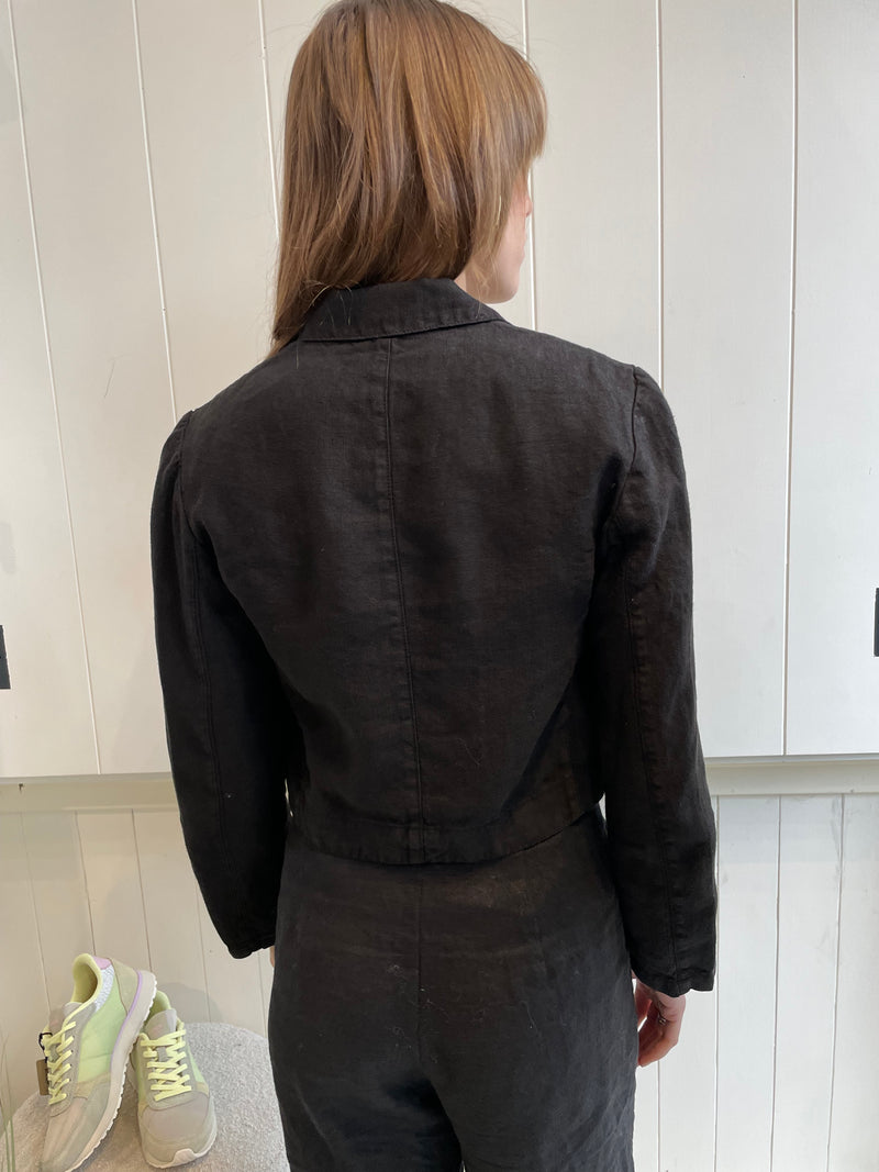 Velvet - Finley - Heavy Linen Cropped Coat in Black