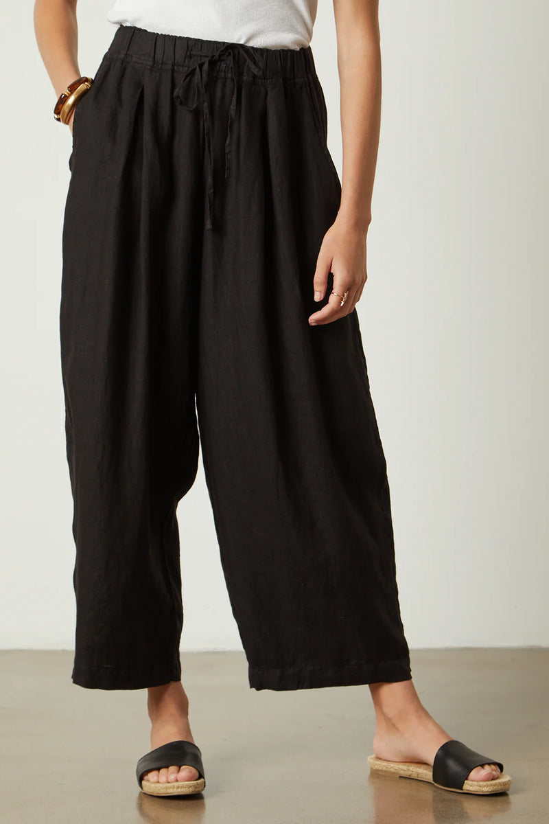 Velvet - Hannah - Woven Linen Drawstring Pant in Black