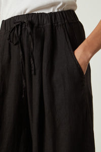 Velvet - Hannah - Woven Linen Drawstring Pant in Black