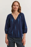 Velvet - Skye - Ikat Weave Top in Navy