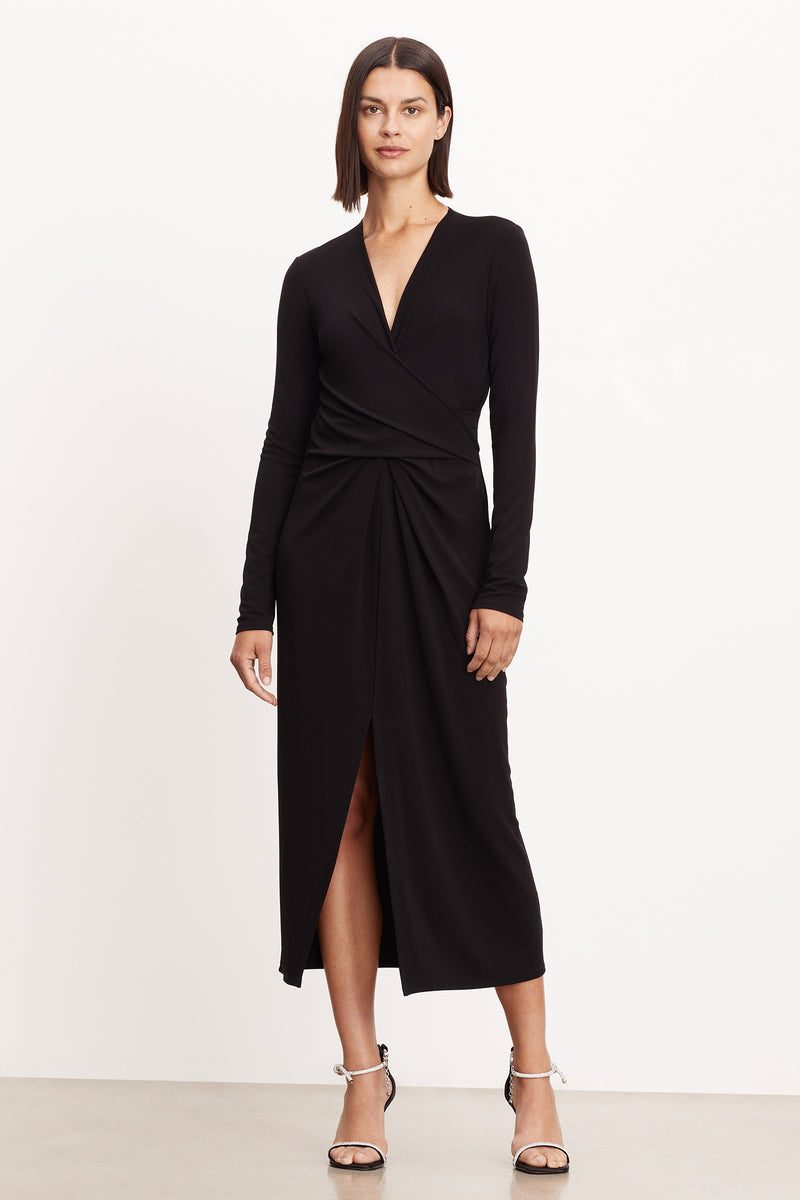 Velvet - Eliana - Matte Jersey Midi Dress in Black