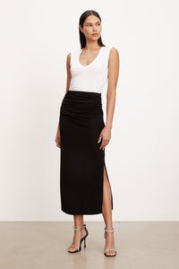 Velvet - Hilton - Matte Jersey Midi Skirt in Black