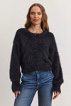 Velvet - Holland - Novelty Feather Yarn Cardigan in Black