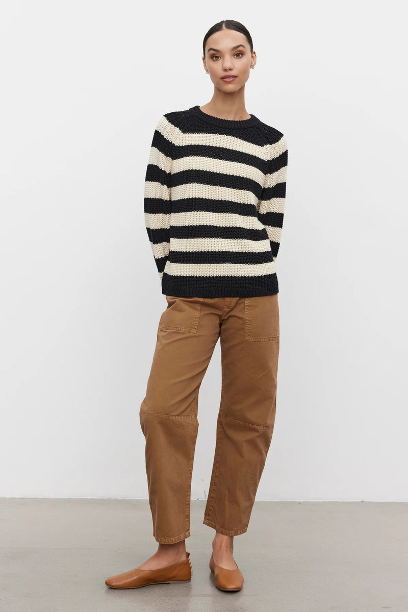 Velvet - Ollie - Chunky Pima Sweater in Black/Ivory