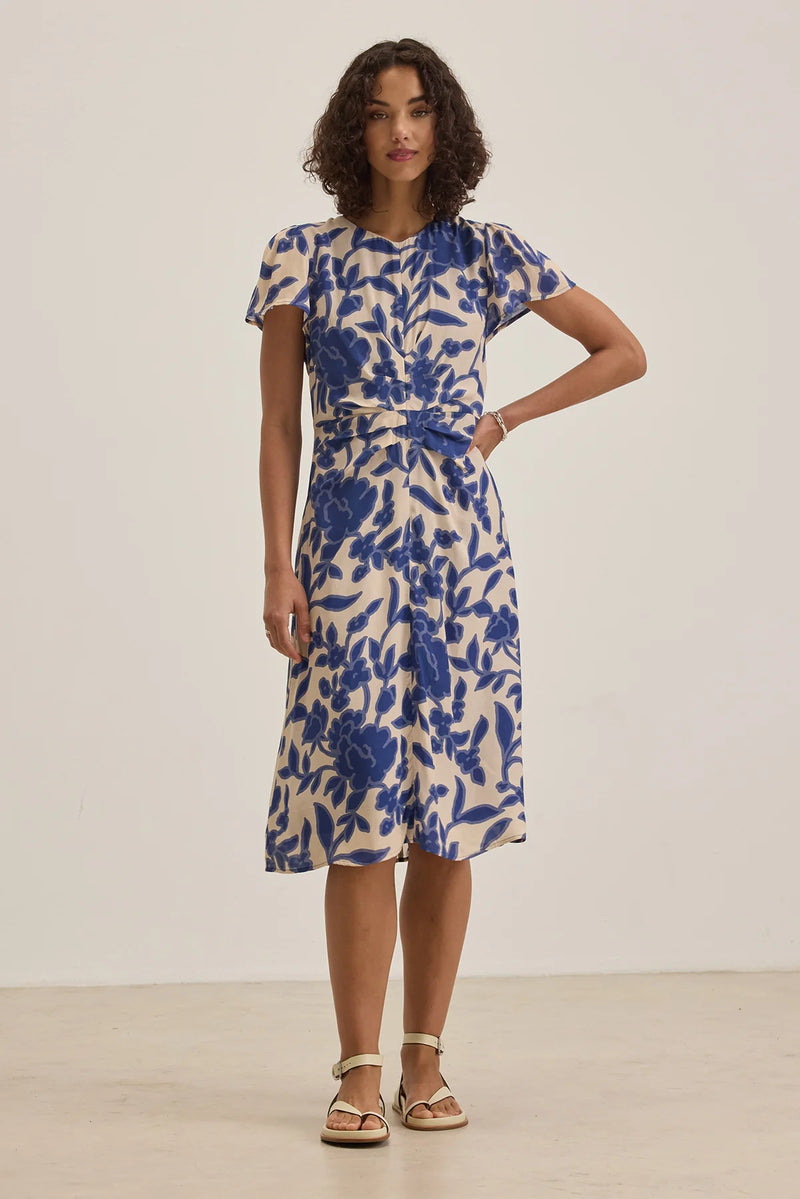 Velvet - Nevine - Printed Light Royal Crepe Dress