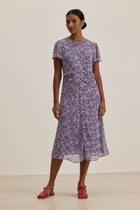 Velvet - Nevine - Printed Light Royal Crepe Dress