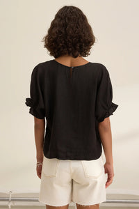 Velvet - Emily - Woven Linen Top in Black