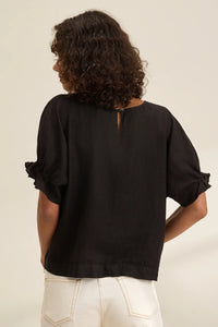 Velvet - Emily - Woven Linen Top in Black