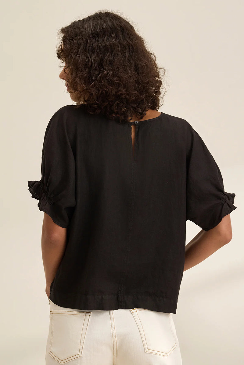 Velvet - Emily - Woven Linen Top in Black