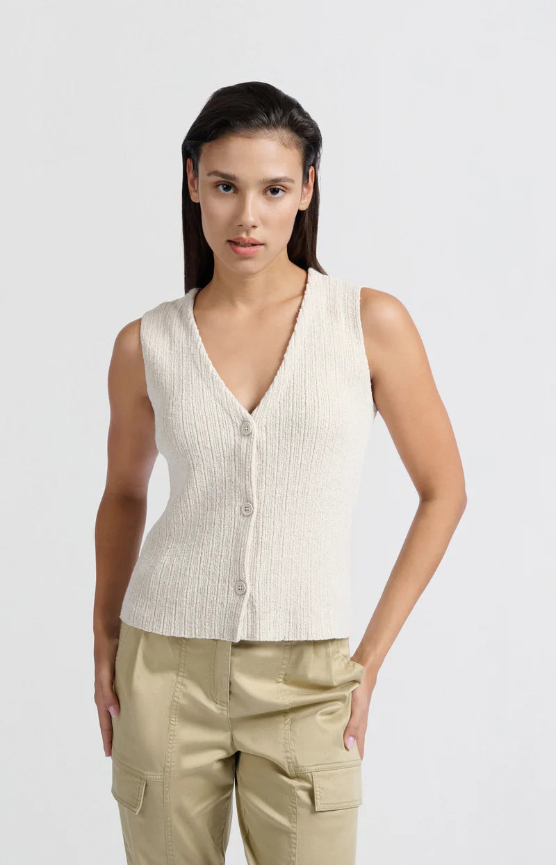 YAYA - Knitted Rib Stitch Gilet  in Nature Melange