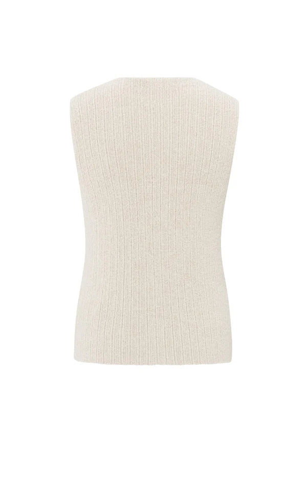 YAYA - Knitted Rib Stitch Gilet  in Nature Melange