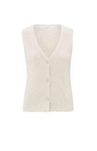 YAYA - Knitted Rib Stitch Gilet  in Nature Melange