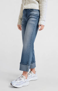 YAYA - Mid Waist Jeans with Rolled-Up Hem in Blue Denim