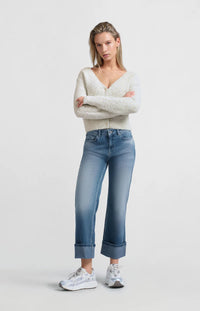 YAYA - Mid Waist Jeans with Rolled-Up Hem in Blue Denim