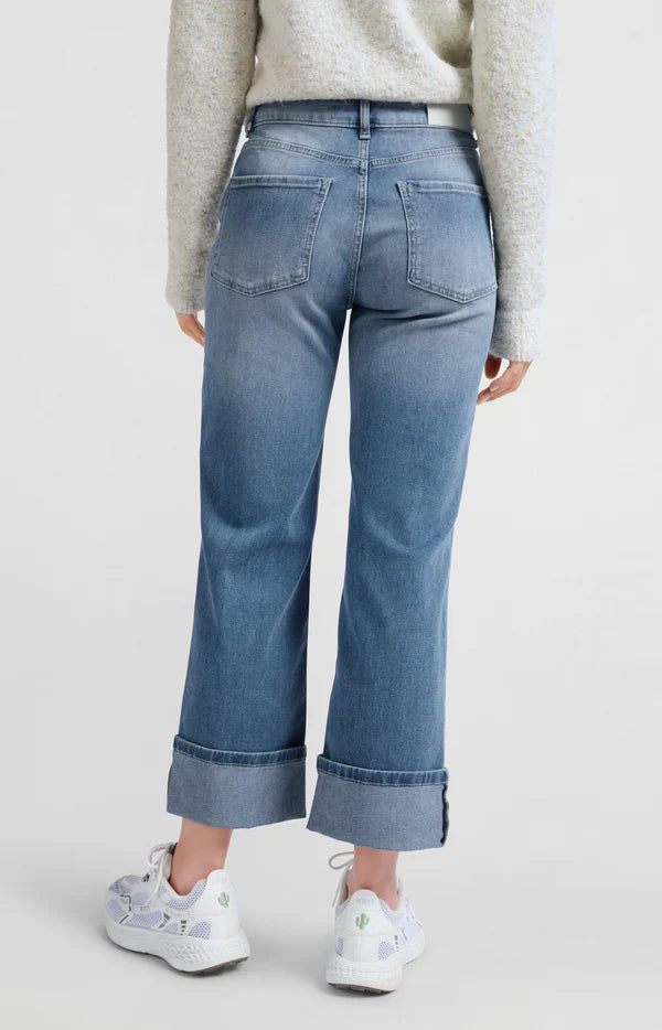 YAYA - Mid Waist Jeans with Rolled-Up Hem in Blue Denim