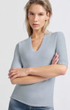 YAYA - V-Neck Short Sleeve Sweater in Gray Dawn Blue