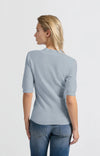 YAYA - V-Neck Short Sleeve Sweater in Gray Dawn Blue