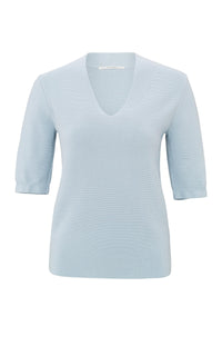 YAYA - V-Neck Short Sleeve Sweater in Gray Dawn Blue