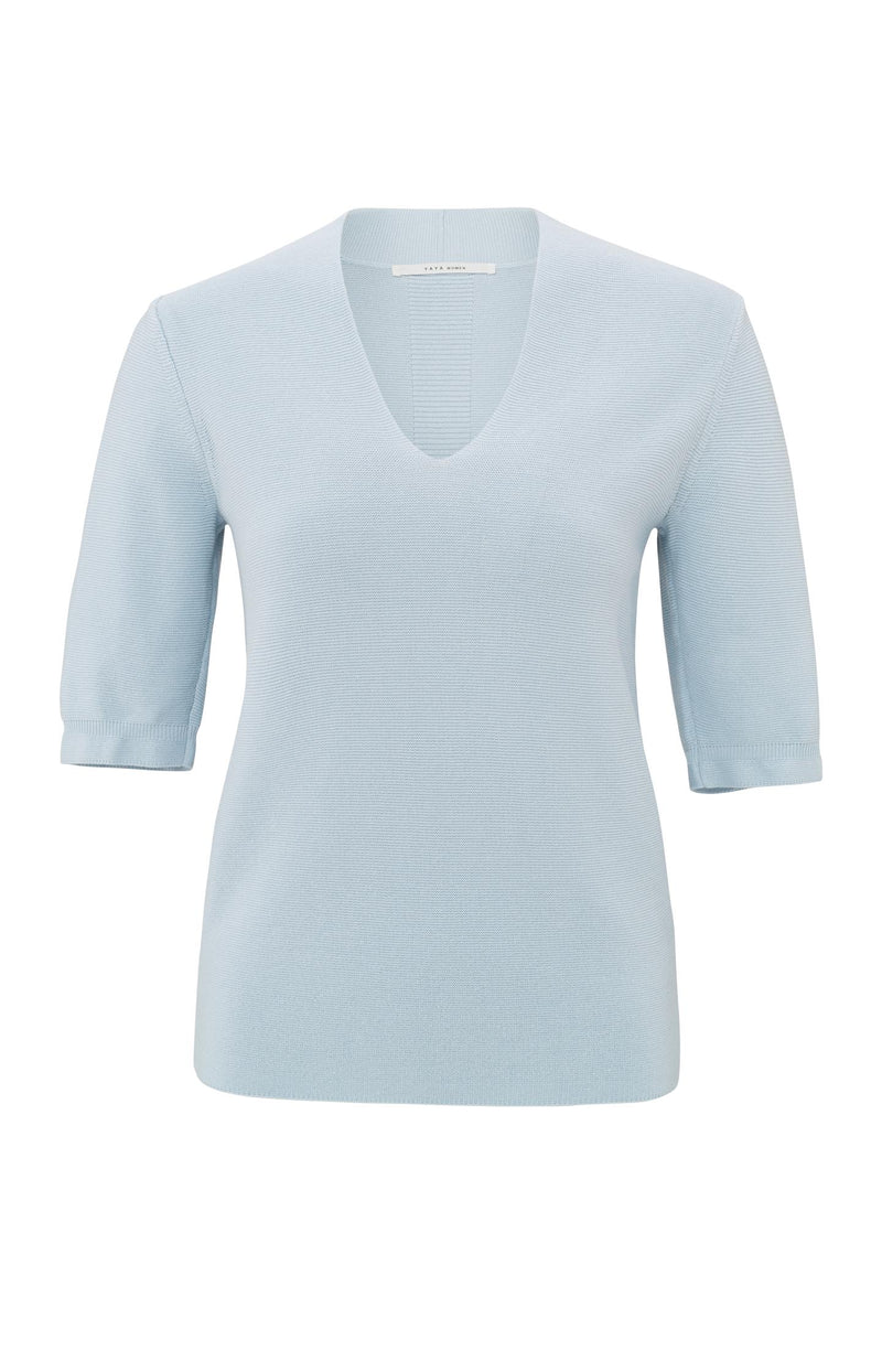 YAYA - V-Neck Short Sleeve Sweater in Gray Dawn Blue