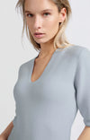 YAYA - V-Neck Short Sleeve Sweater in Gray Dawn Blue