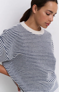 YAYA - Striped Fluffy Short Sleeve Sweater in Off White