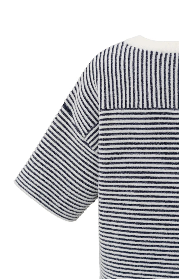 YAYA - Striped Fluffy Short Sleeve Sweater in Off White