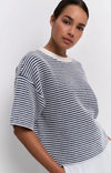 YAYA - Striped Fluffy Short Sleeve Sweater in Off White