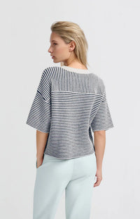 YAYA - Striped Fluffy Short Sleeve Sweater in Off White