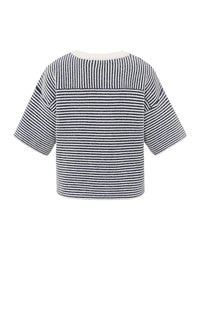 YAYA - Striped Fluffy Short Sleeve Sweater in Off White