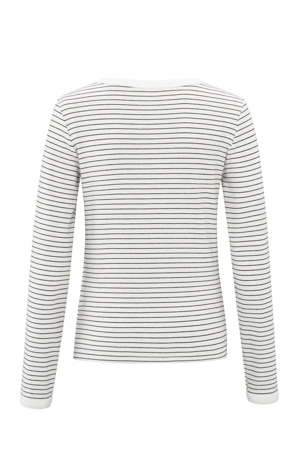 YAYA - Striped Long Sleeve Top in Blanc De Blanc