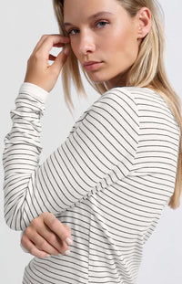 YAYA - Striped Long Sleeve Top in Blanc De Blanc