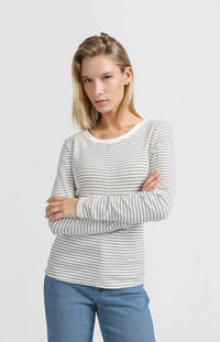 YAYA - Striped Long Sleeve Top in Blanc De Blanc