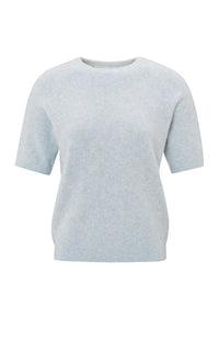 YAYA - Short Raglan Sleeves Sweater in Gray Dawn Blue Melange